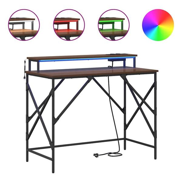 vidaXL Bureau met plank Bruin Eiken 100 x 50 x 86,5 cm Bewerkt hout