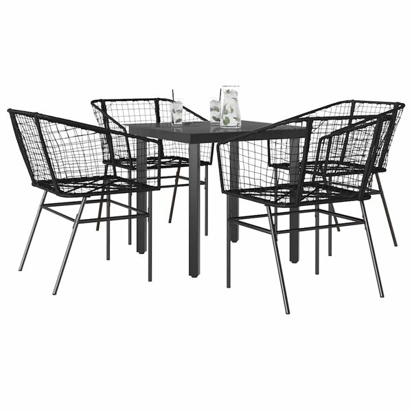 vidaXL 5-delige Tuinset poly rattan glas zwart
