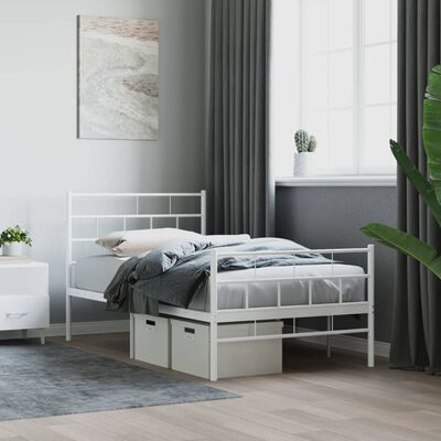 vidaXL Bedframe met hoofd- en voeteneinde metaal wit 100x190 cm