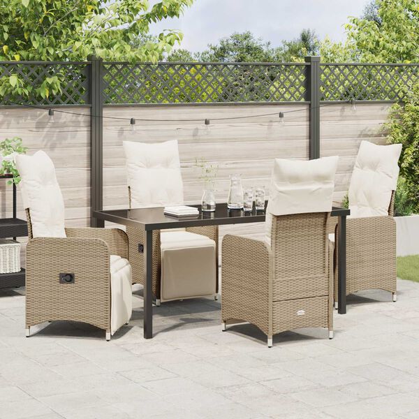 vidaXL Tuin Eetset met kussen 5 pcs Beige Poly riet