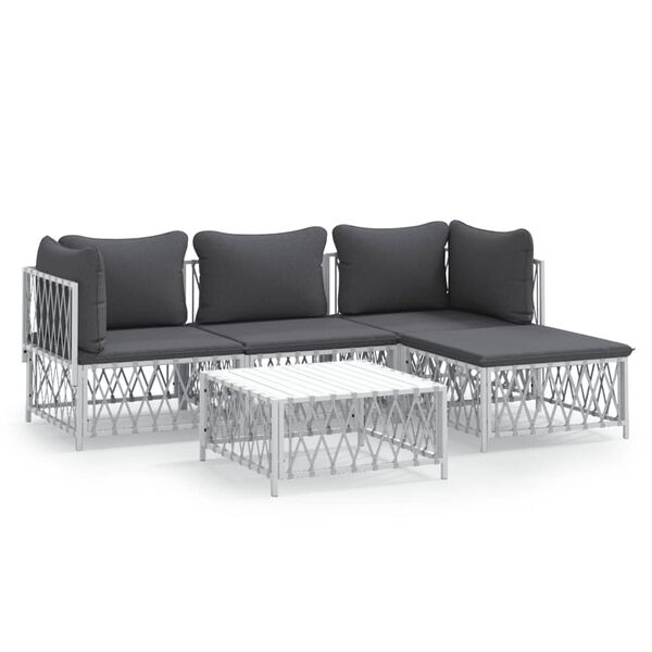 vidaXL 5-delige Loungeset met kussens staal wit