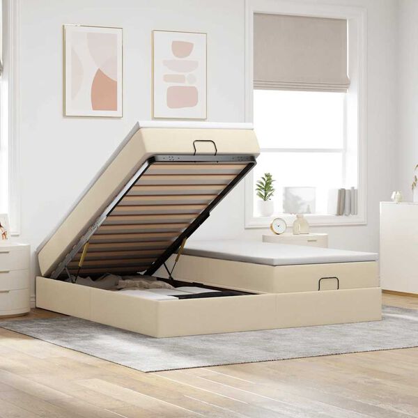 vidaXL Ottoman bed met matrassen 200x200cm stof crèmekleurig