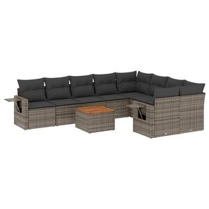 vidaXL 10-delige Loungeset met kussens poly rattan grijs