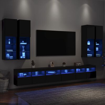 vidaXL 7-delige Tv-wandmeubelset met LED-verlichting zwart