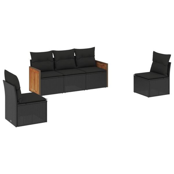 vidaXL 5-delige Loungeset met kussens poly rattan zwart