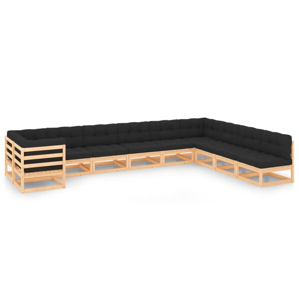 vidaXL 10-delige Loungeset met antracietkleurige kussens grenenhout