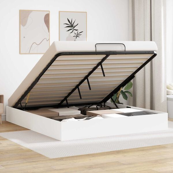 vidaXL Ottoman Bedframe met opslag Wit 193 x 120 x 25 cm Spaanplaat