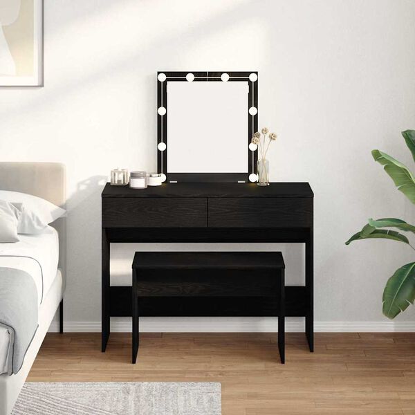 vidaXL Kleedkamer Kruk Zwart eiken 70 x 35 x 45 cm Bewerkt hout