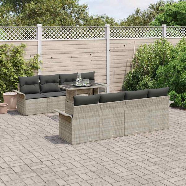 vidaXL Tuin Sofa Set met kussen met opslag 9 pcs Lichtgrijs Poly riet