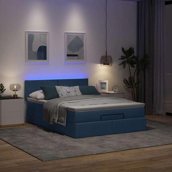 vidaXL Bed poef met matras en LED's stof 140x190 cm blauw