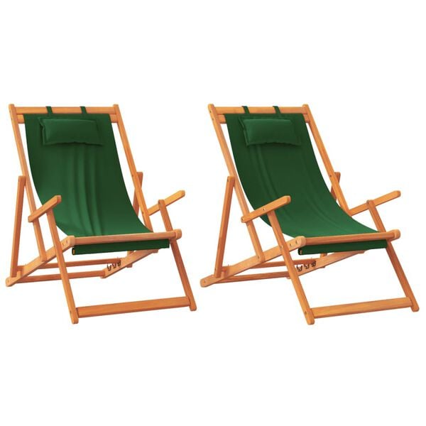vidaXL Strandstoelen 2 st inklapbaar stof groen