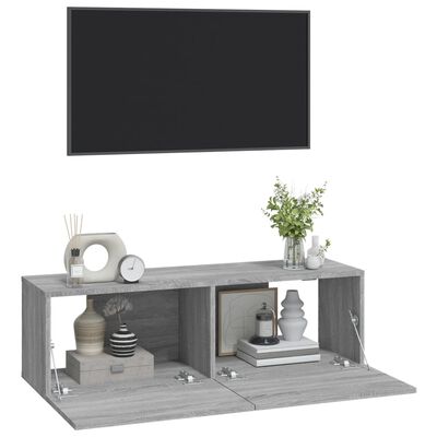 vidaXL Tv-wandmeubels 2 st 100x30x30 cm hout grijs sonoma eikenkleurig