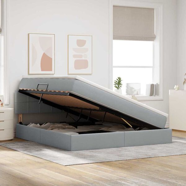 vidaXL Opbergbed met matras Lichtgrijs 160 x 200 cm Bewerkt hout