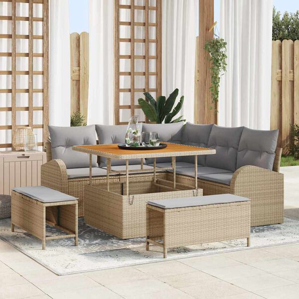 vidaXL Tuin Sofa Set met kussen met opslag 8 pcs Beige en Licht Grijs