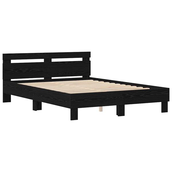 vidaXL Bedframe met LED Zwart Eiken 140 x 190 cm Bewerkt hout