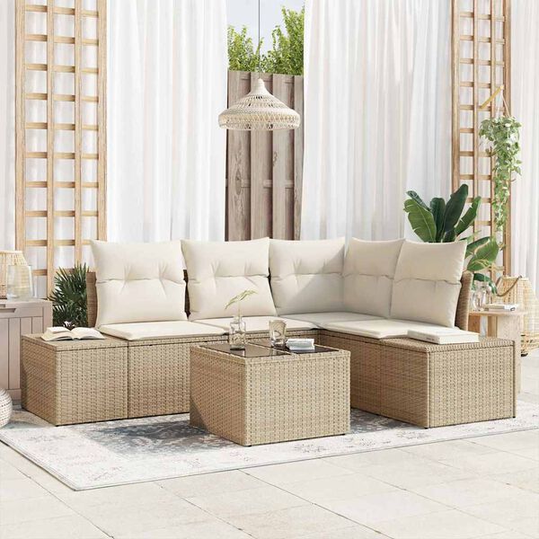 vidaXL Tuinbankenset met opslag Beige en Cr&egrave;me poly rattan