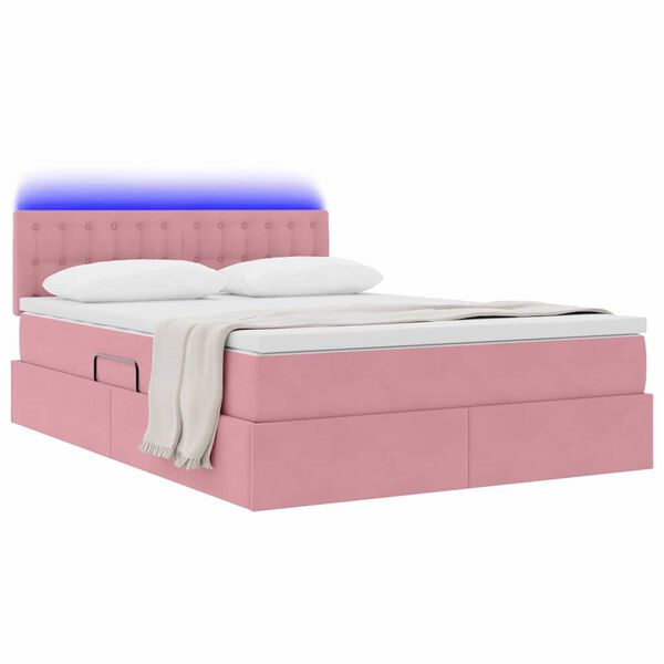 vidaXL Opbergbed met LED met matras met LED Roze 140 x 190 cm Fluweel