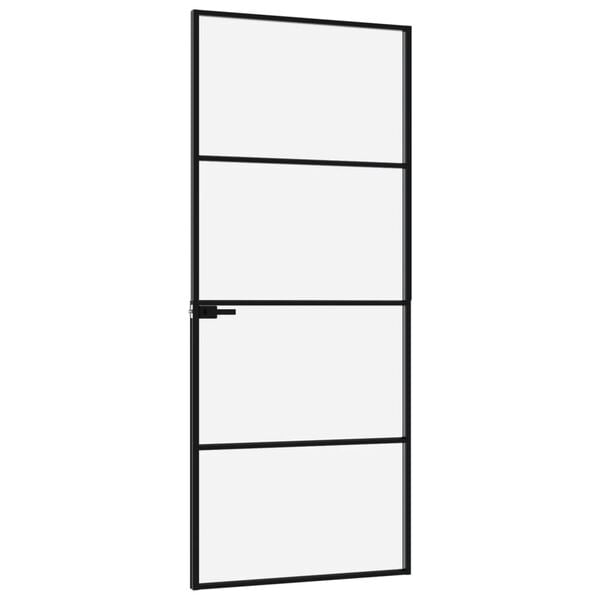 vidaXL Binnendeur 76x201,5 cm gehard glas en aluminium smal zwart