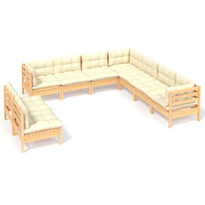 vidaXL 9-delige Loungeset met cr&egrave;mekleurige kussens massief grenenhout