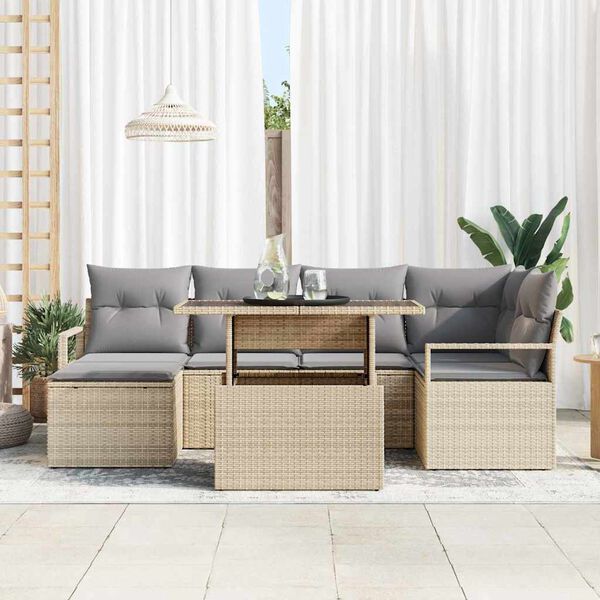 vidaXL Tuin Sofa Set met kussen 7 pcs beige en lichtgrijs