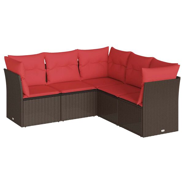 vidaXL 5-delige Loungeset met kussens poly rattan bruin