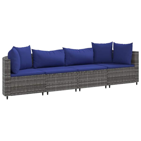 vidaXL 4-delige Loungeset met kussens poly rattan grijs