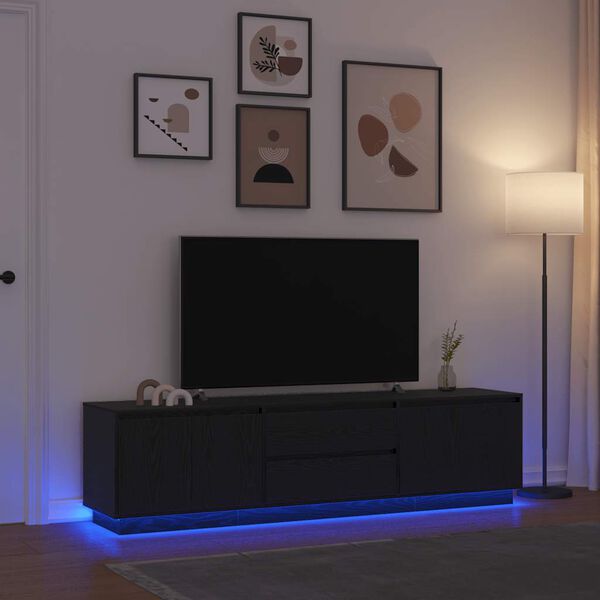 vidaXL Tv-meubel met LED-verlichting 193,5x41x50 cm zwart eikenkleurig