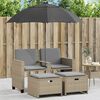 vidaXL Tuinbank 2-zits met parasol en voetenbanken poly rattan beige