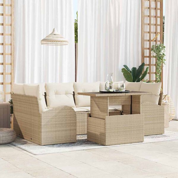 vidaXL Tuin Sofa Set met kussen 7 pcs Beige Poly riet