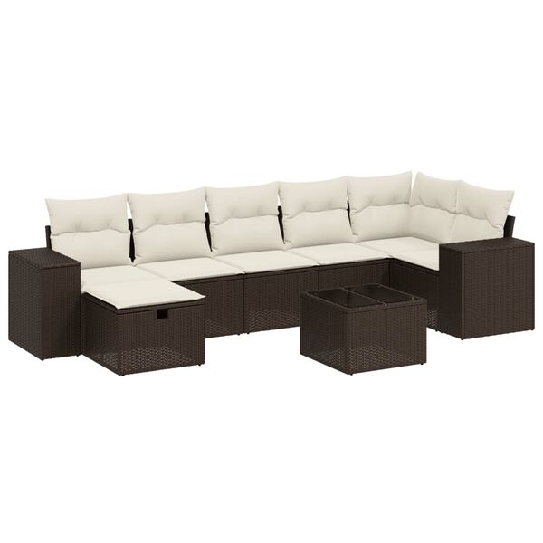 vidaXL 7-delige Loungeset met kussens poly rattan bruin