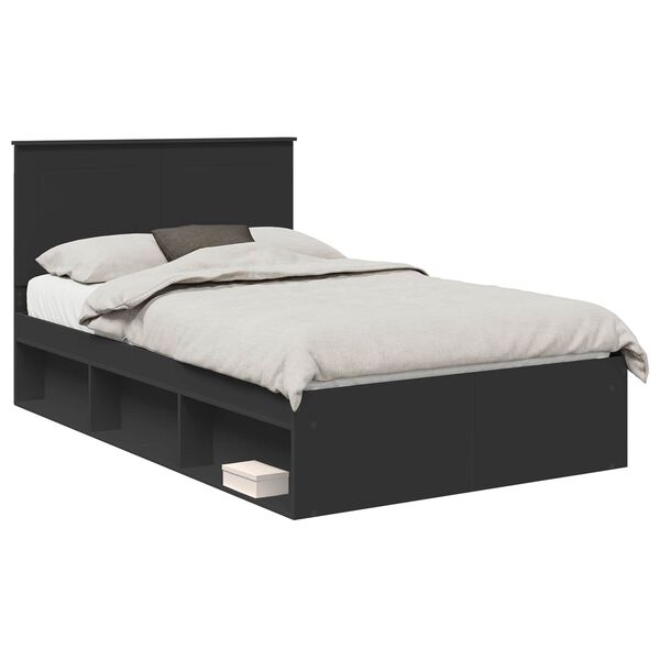 vidaXL Bedframe met hoofdeinde Zwart 120 x 190 cm Massief grenenhout
