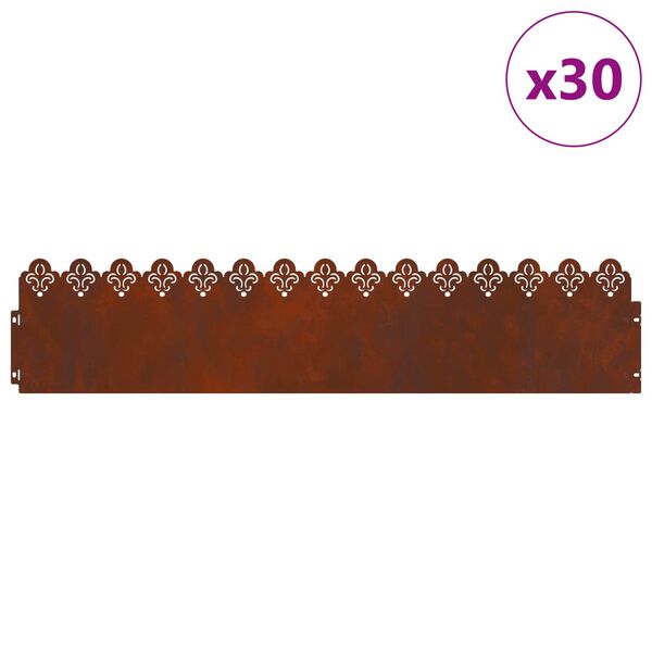 vidaXL Gazonranden 30 pcs Roestig 103 x 0,05 x 22 cm Cortenstaal