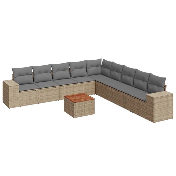 vidaXL 10-delige Loungeset met kussens poly rattan beige