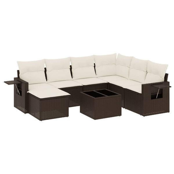 vidaXL 8-delige Loungeset met kussens poly rattan bruin