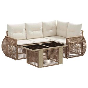 vidaXL Tuinbankenset 5 st Beige en Cr&egrave;me Wit poly rattan