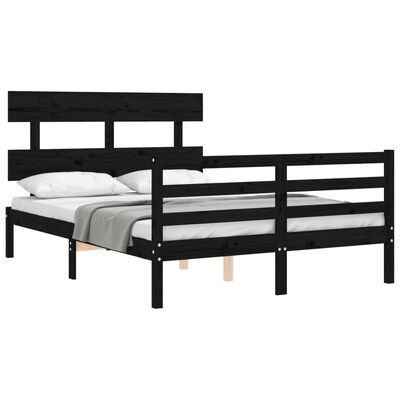 vidaXL Bedframe met hoofdbord massief hout zwart 120x200 cm