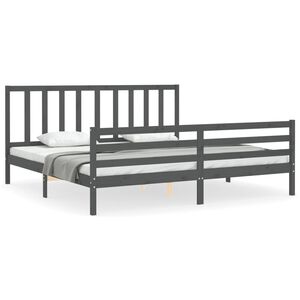 vidaXL Bedframe met hoofdbord massief hout grijs 200x200 cm