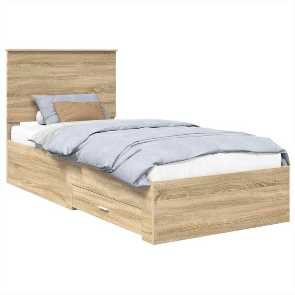 vidaXL Bedframe met hoofdeinde Sonoma Eiken 90 x 190 cm Bewerkt hout