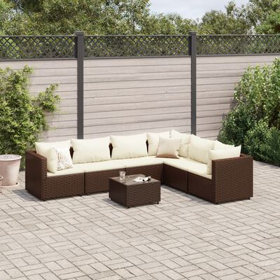 vidaXL 7-delige Loungeset met kussens poly rattan bruin