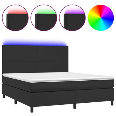 vidaXL Boxspring met matras en LED kunstleer zwart 180x200 cm