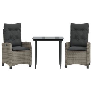 vidaXL 3-delige Tuinset met kussens poly rattan grijs