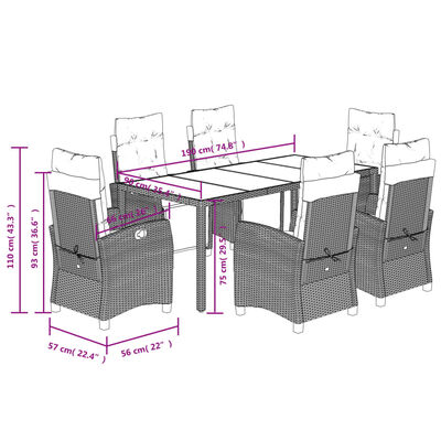 vidaXL 7-delige Tuinset met kussens poly rattan zwart