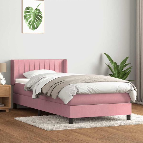 vidaXL Boxspring met matras fluweel roze 100x220 cm
