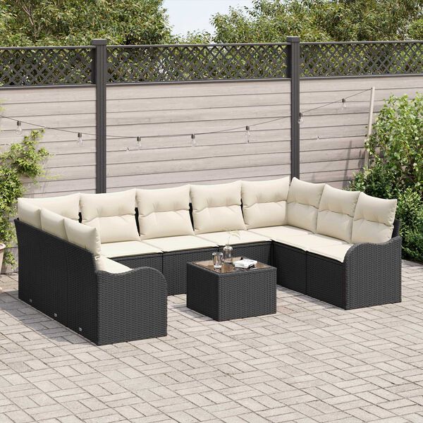 vidaXL Tuin Sofa Set met kussen 10 pcs Zwart en wit Poly riet