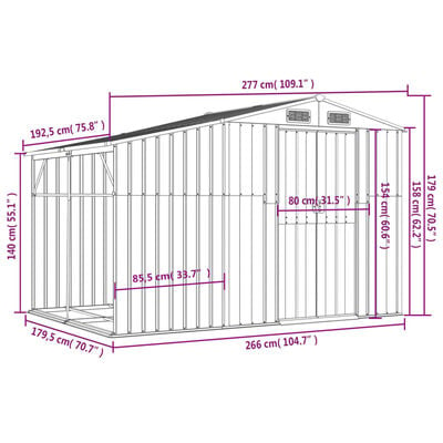 vidaXL Tuinschuur 277x192,5x179 cm gegalvaniseerd staal groen