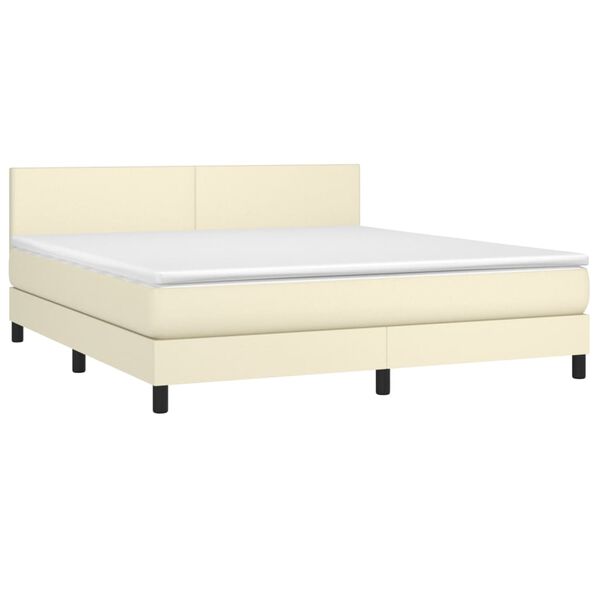 vidaXL Boxspring met matras en LED kunstleer cr&egrave;mekleurig 180x200 cm
