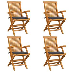 vidaXL Tuinstoelen 4 st met antracietkleurige kussens massief teakhout