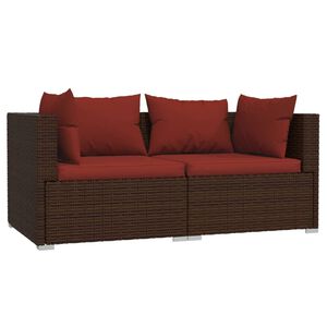 vidaXL Bank 2-zits met kussens poly rattan bruin