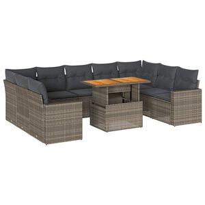 vidaXL 10-delige Loungeset met kussens poly rattan grijs
