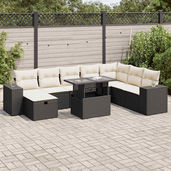 vidaXL 9-delige Loungeset met kussens poly rattan zwart